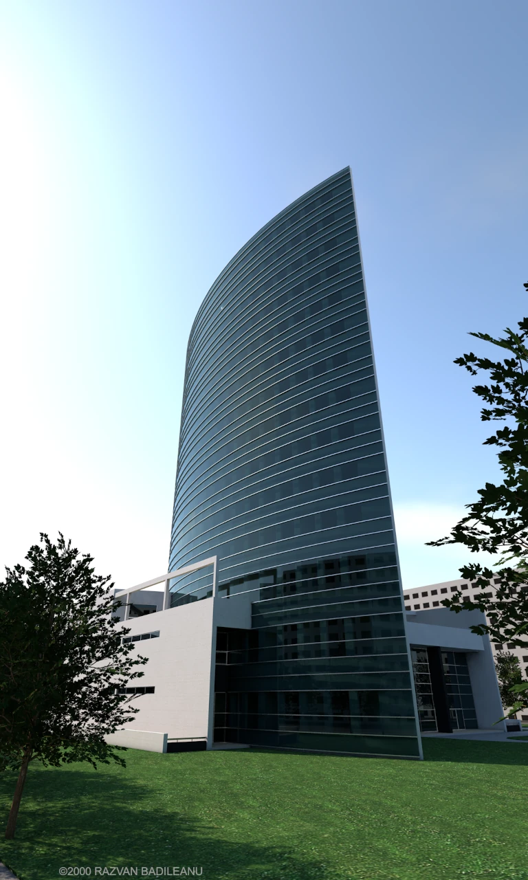 A4 Urban Hotel architecture render - left side view, commercial facade details