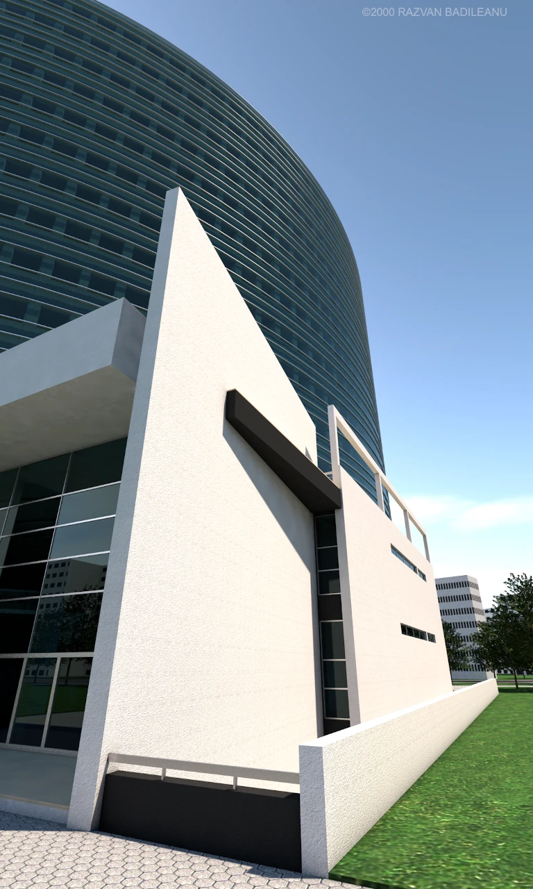 3D modeling A4 Urban Hotel - right side view, with secondary building access