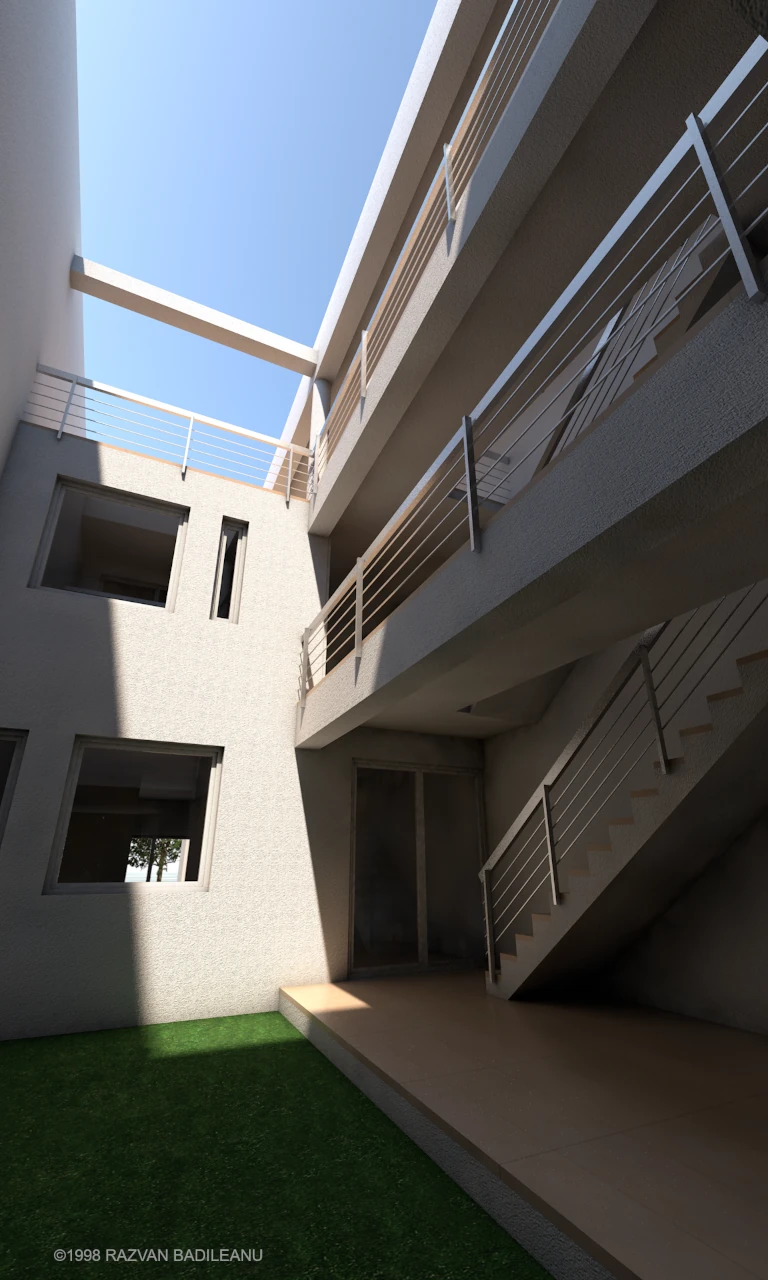 Black Sea House architecture render - view of the two-level inner courtyard