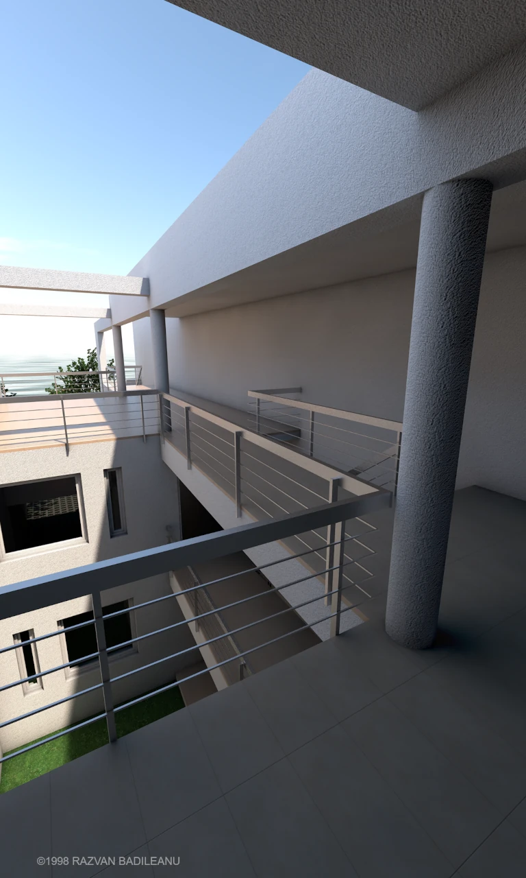 Black Sea House residential design - view of the terraces from the upper floor