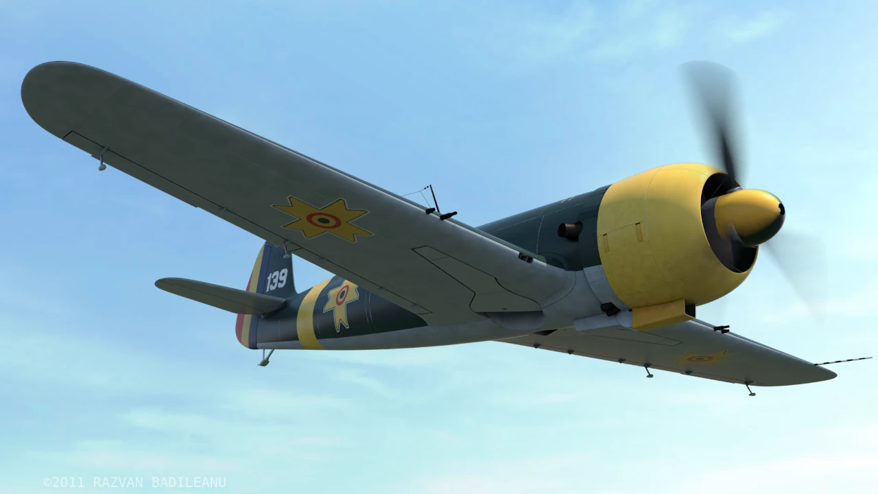 Digital reconstruction of IAR 80 - view from below, wing details and lower structure
