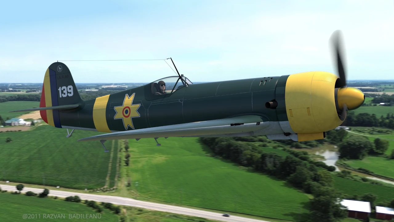 IAR 80 side profile render - fuselage, cockpit and historic camouflage details