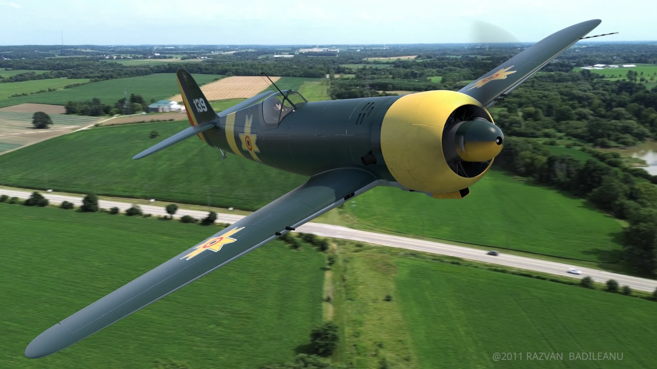 3D model of Romanian IAR 80 fighter aircraft - general view in flight