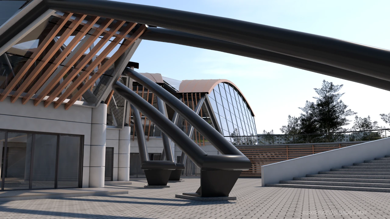 Multiplex Mall PD project - reinforced concrete and metal mixed structure detail in the inner courtyard