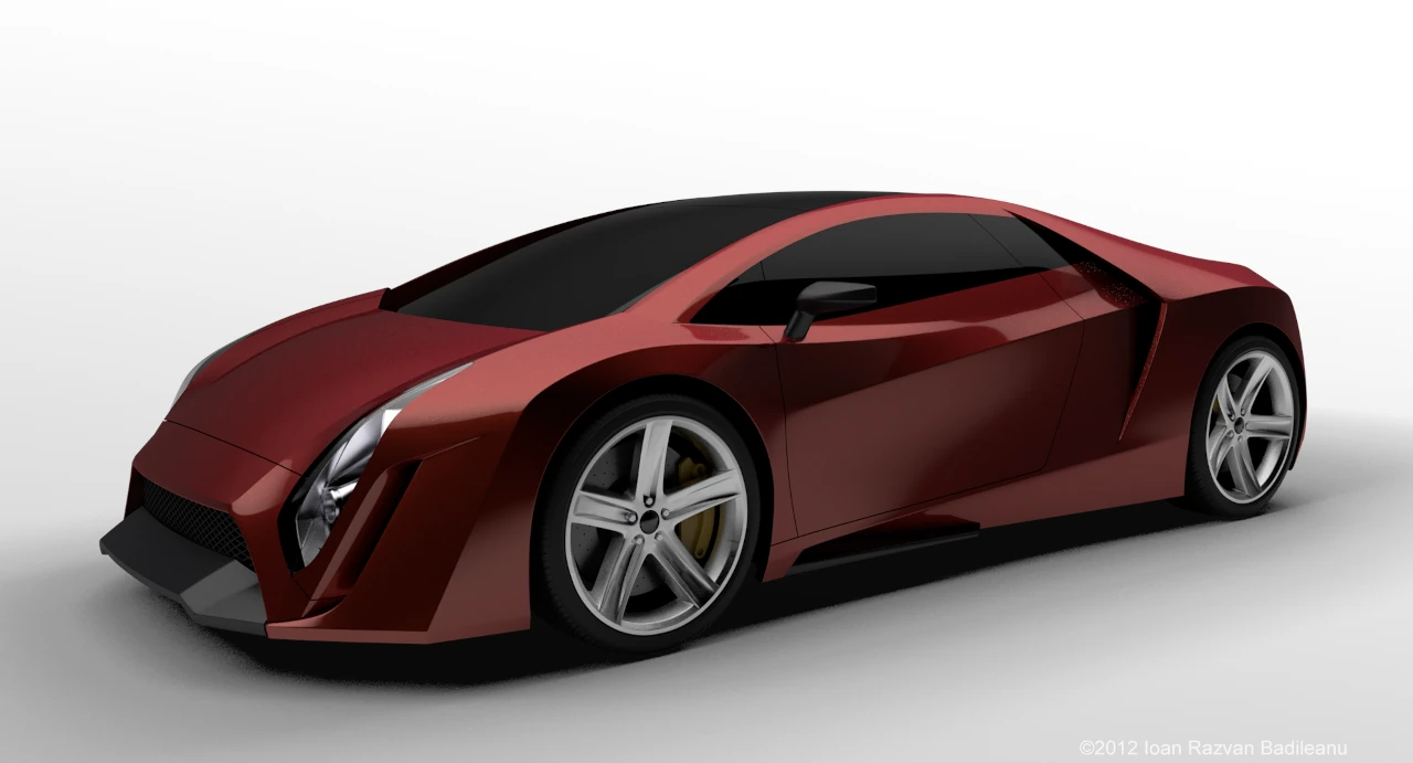 Concept supercar R3 Spider - vedere tridimensionala din fata si profil lateral, silueta dinamica