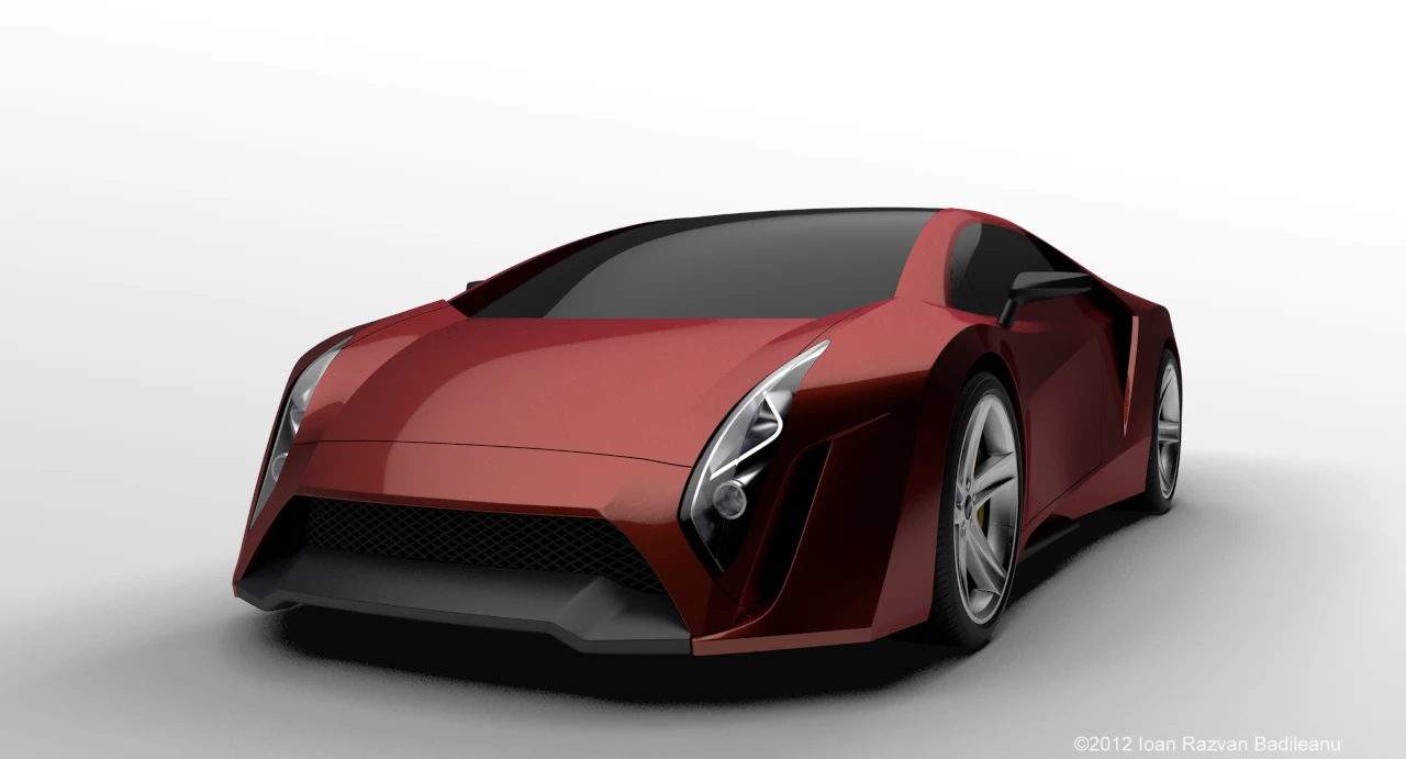 Detaliu design frontal automobil R3 Spider - randare de aproape pentru grila si prize de aer