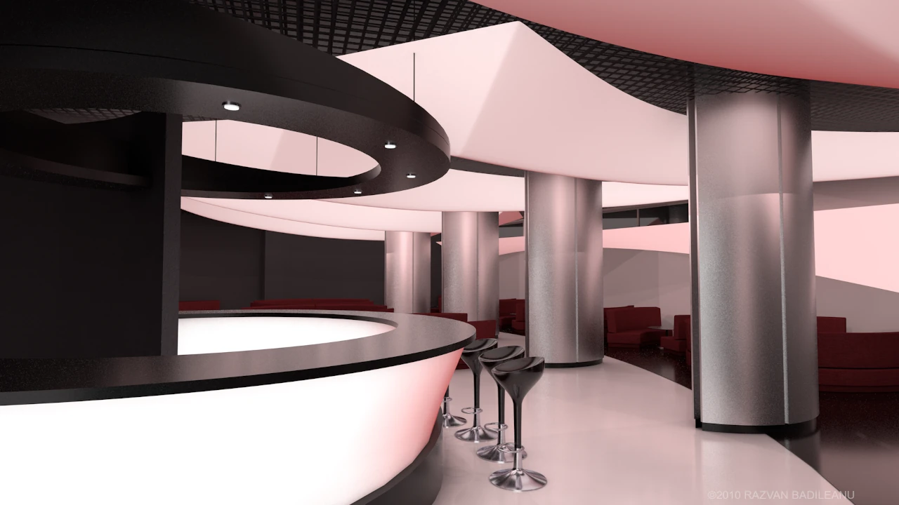 Bar Wave interior design - bar counter detail with curved shapes and integrated lighting