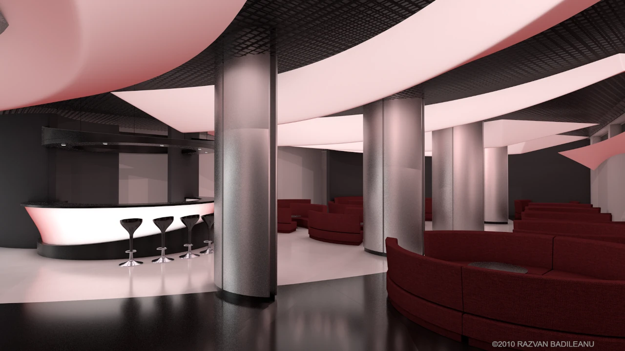 Bar Wave layout concept - view from the entrance area and general space perspective