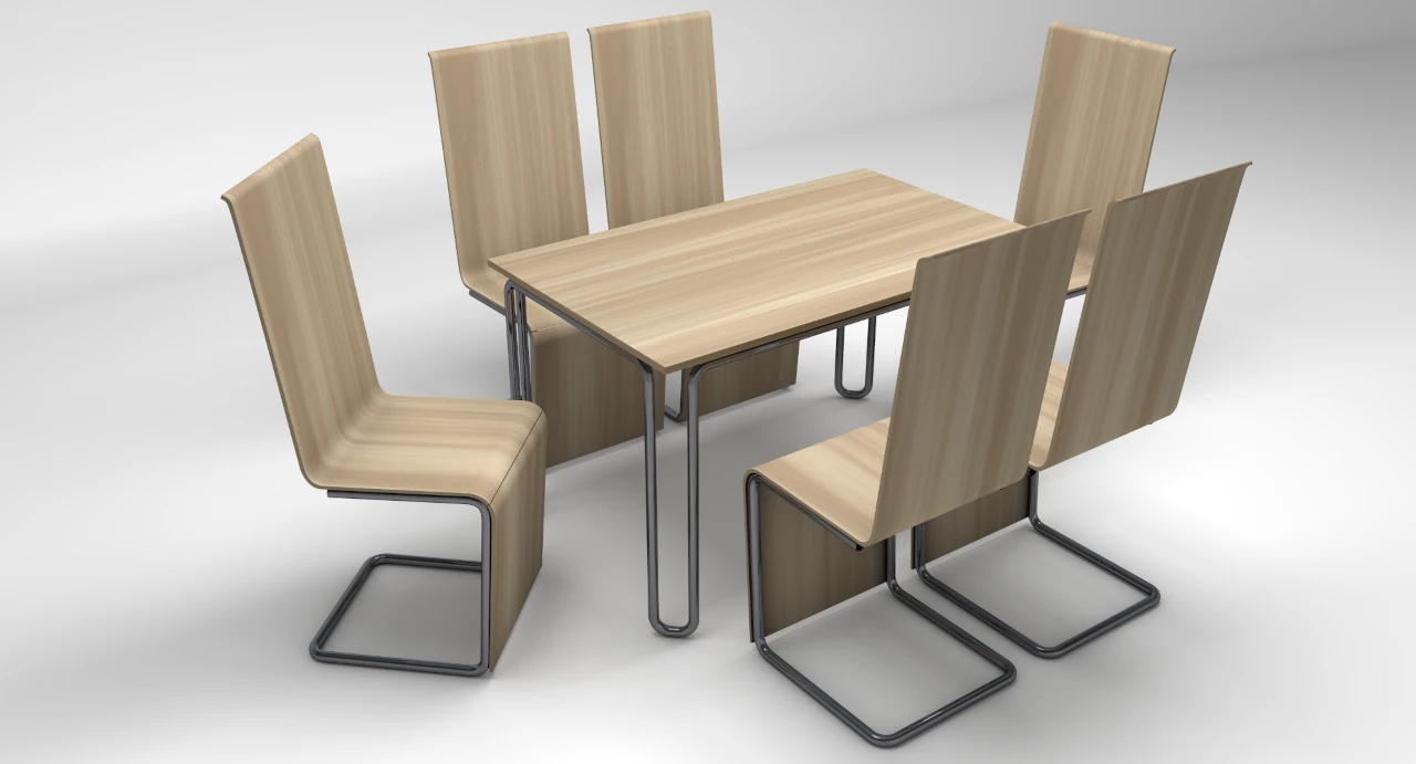 Concept de mobilier Set Woodnox - ansamblu format din masa si scaune cu structura din otel cromat