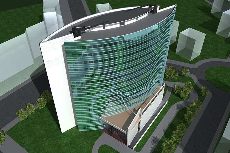 Aerial view of the building