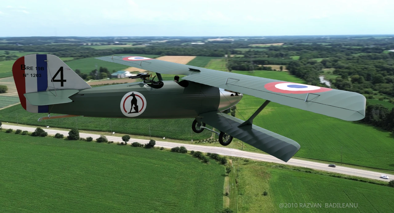 Vedere lateral spate a lui Breguet 19 cu structura detaliata a stabilizatorului vertical