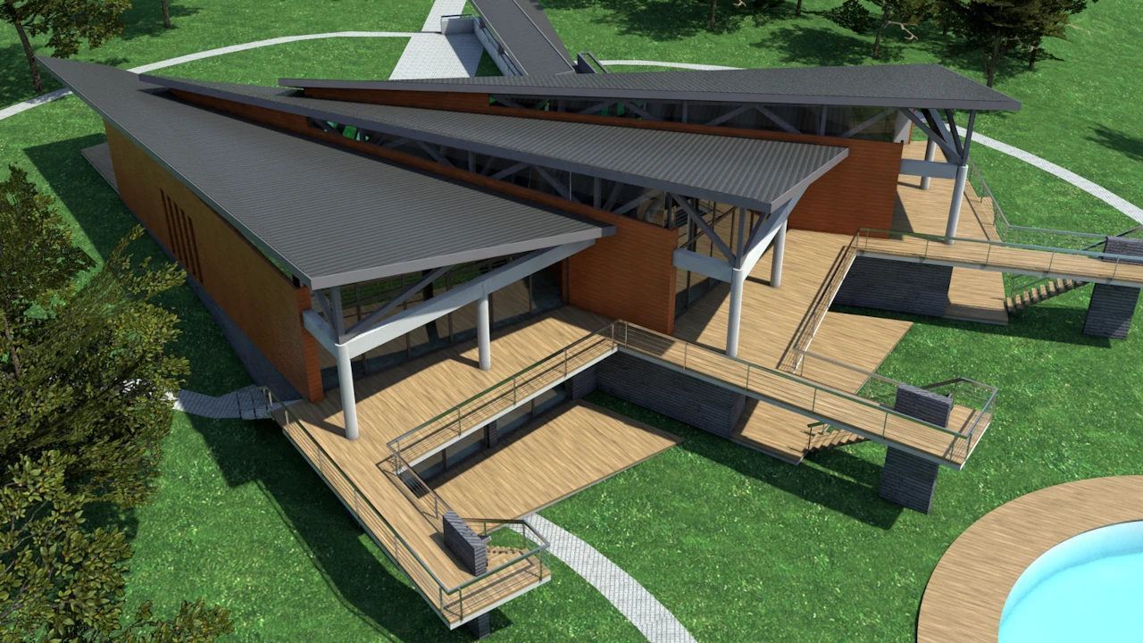 Aerial view of the building