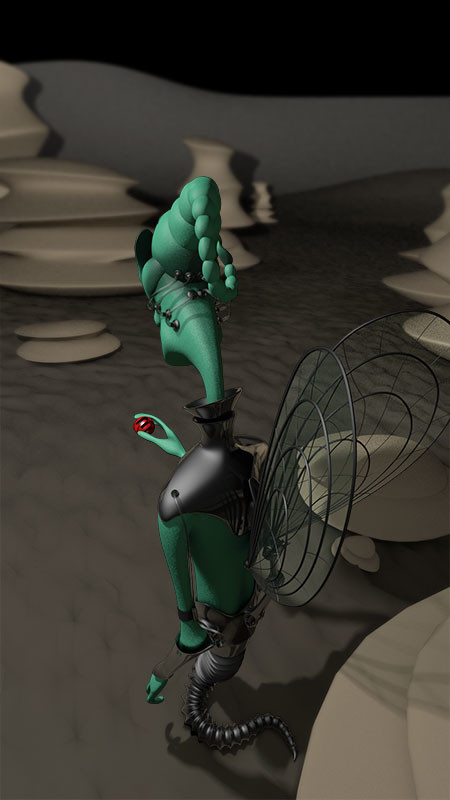 extraganzosu character cybernetic bug rear view